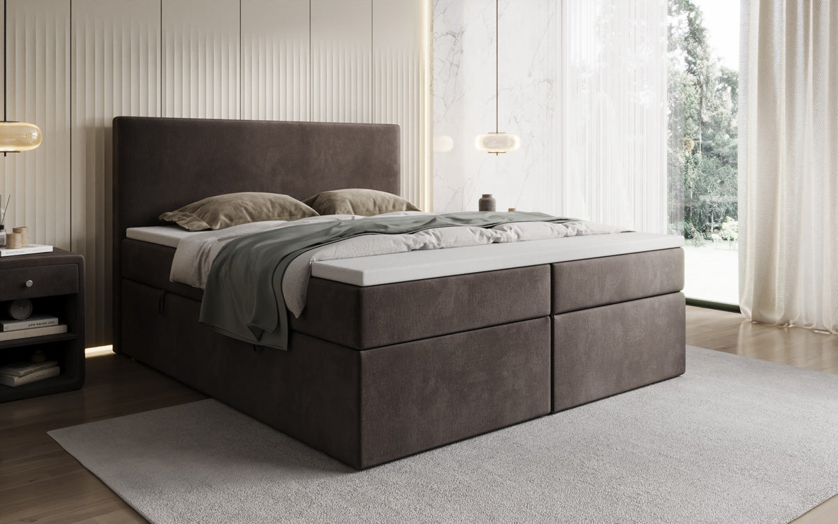 Lit boxspring Kubo avec espace de rangement en Velours