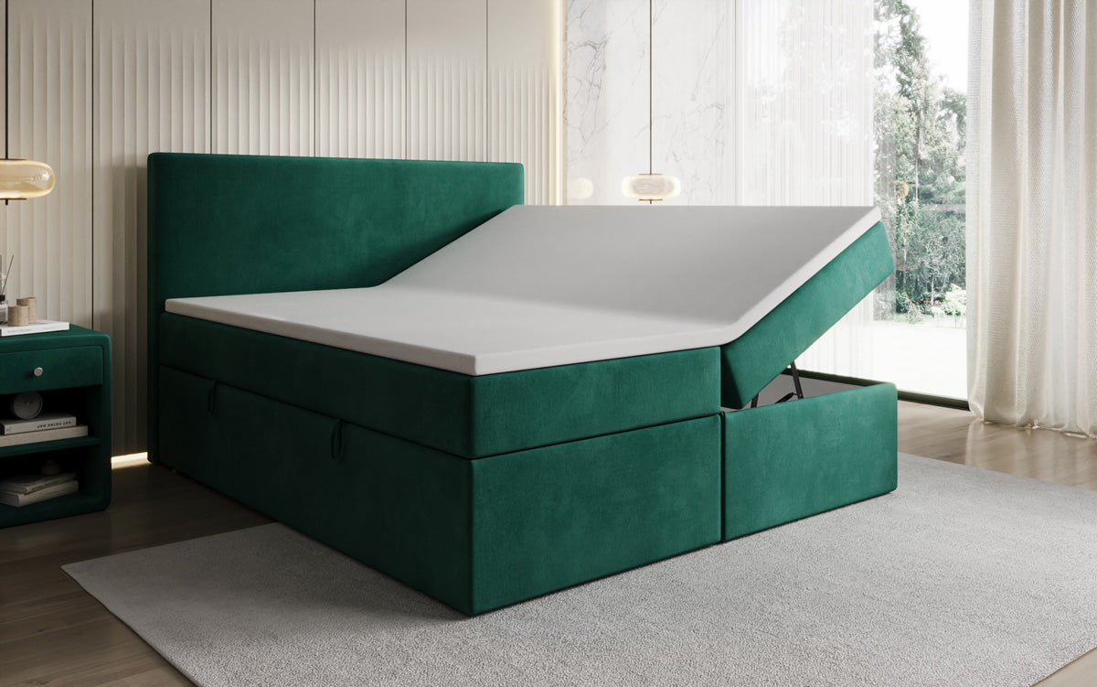 Lit boxspring Kubo avec espace de rangement en Velours