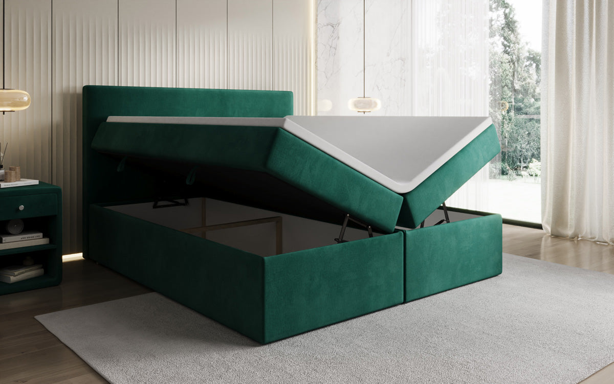 Lit boxspring Kubo avec espace de rangement en Velours