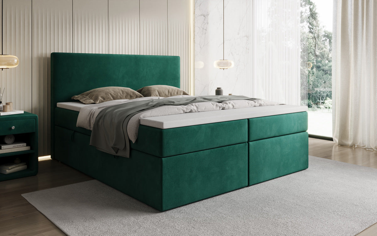 Lit boxspring Kubo avec espace de rangement en Velours