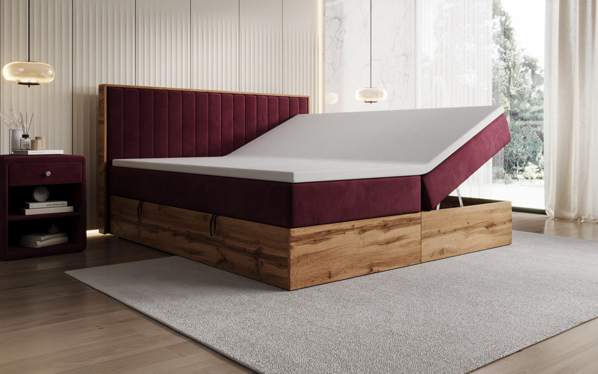 Lit boxspring Timber Line avec espace de rangement en Velours