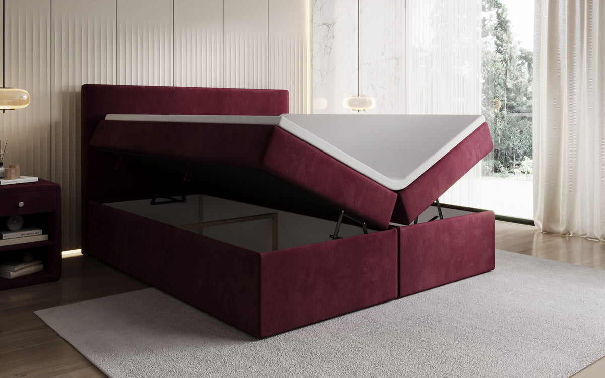 Lit boxspring Kubo avec espace de rangement en Velours