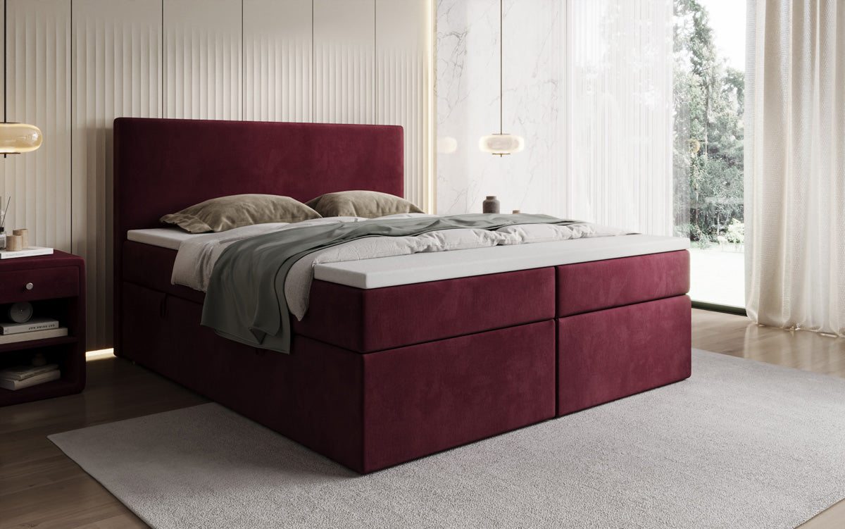 Lit boxspring Kubo avec espace de rangement en Velours