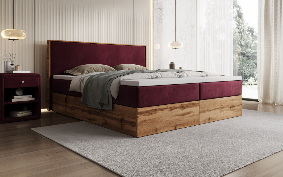 Boxspringbett Timber mit Stauraum in Samt