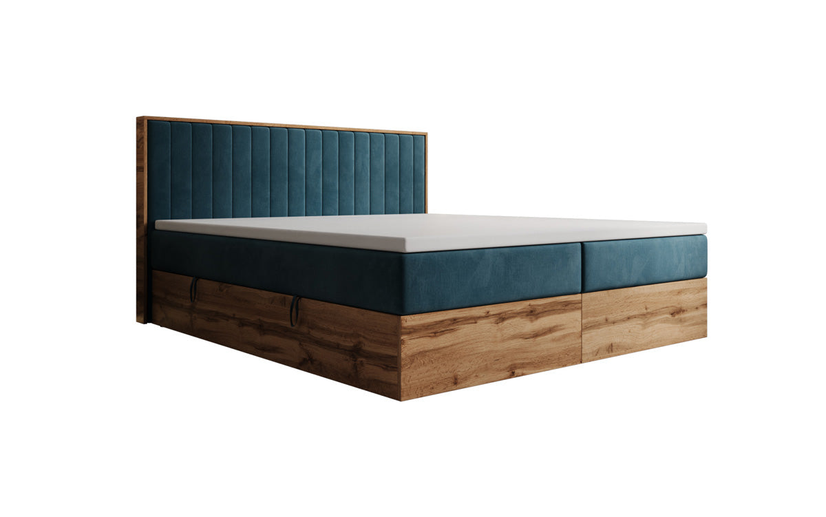 Lit boxspring Timber Line avec espace de rangement en Velours