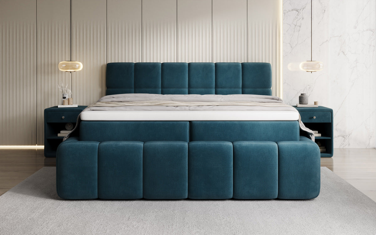 Lit boxspring Bombo avec rangement en Velours