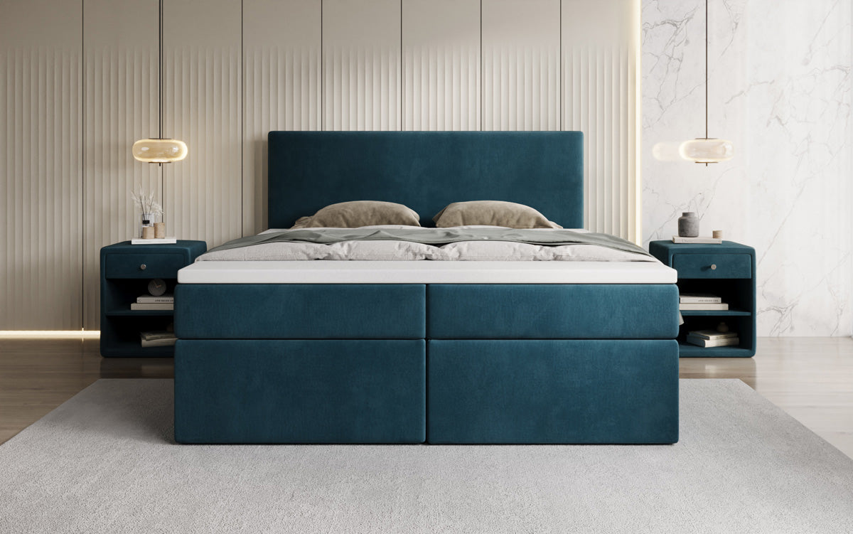 Lit boxspring Kubo avec espace de rangement en Velours