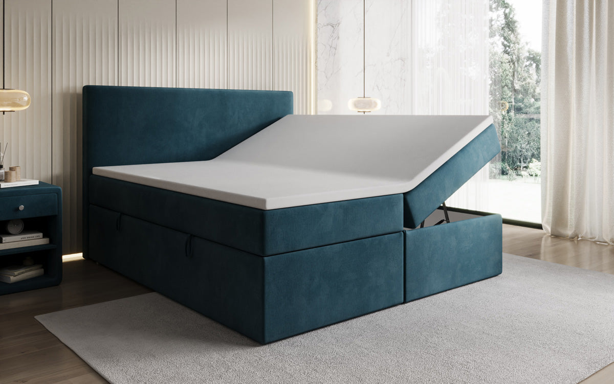 Lit boxspring Kubo avec espace de rangement en Velours