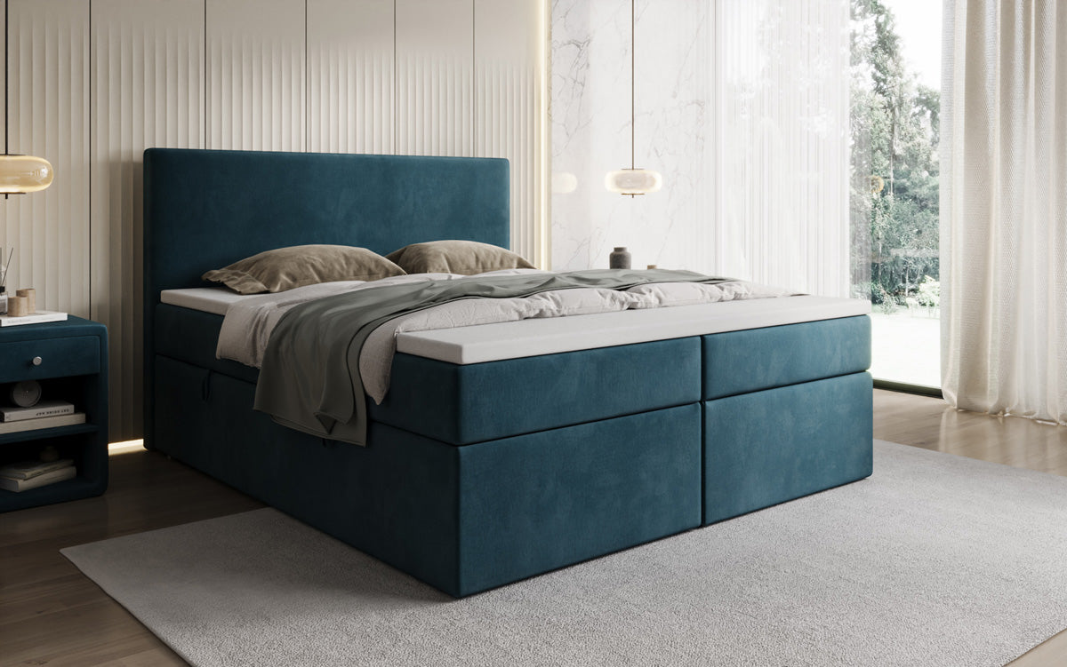 Lit boxspring Kubo avec espace de rangement en Velours