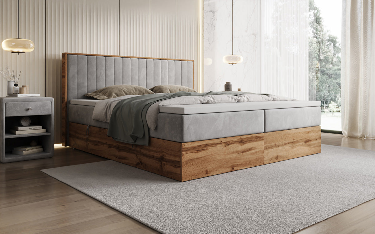 Lit boxspring Timber Line avec espace de rangement en Velours