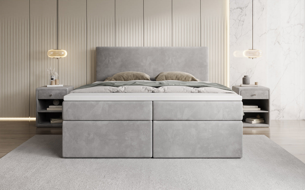 Lit boxspring Kubo avec espace de rangement en Velours