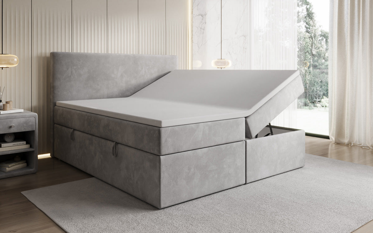 Lit boxspring Kubo avec espace de rangement en Velours