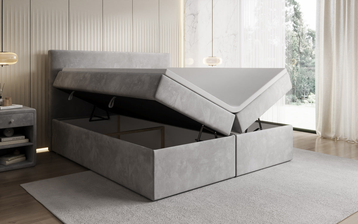 Lit boxspring Kubo avec espace de rangement en Velours