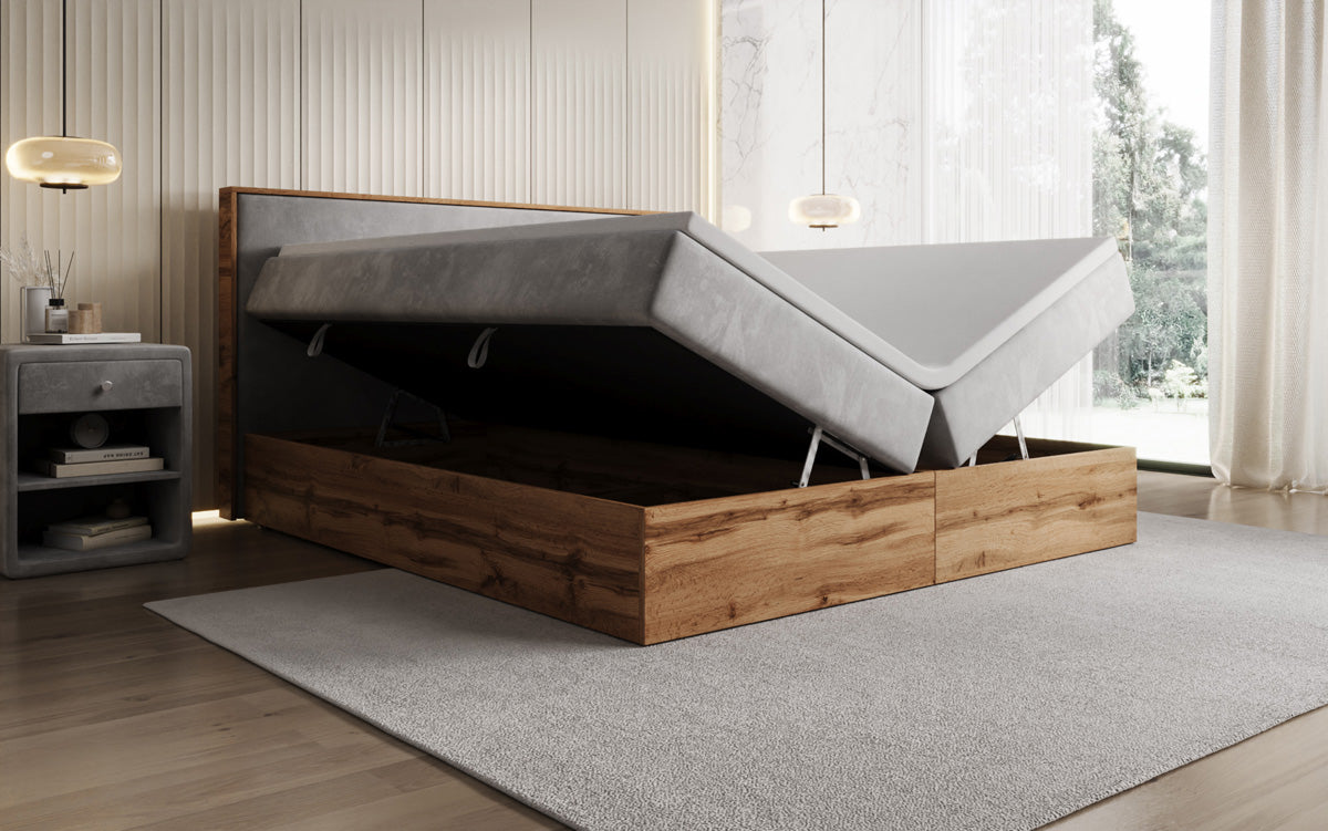 Boxspringbett Timber mit Stauraum in Samt