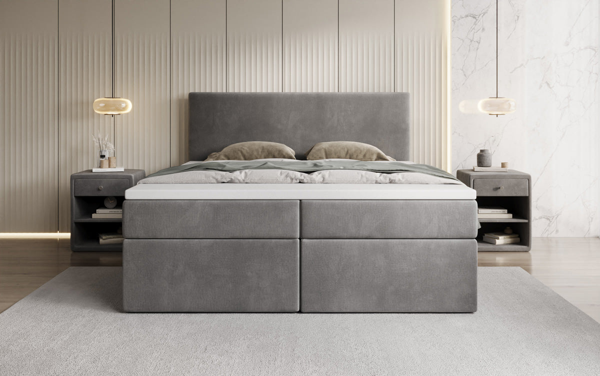 Lit boxspring Kubo avec espace de rangement en Velours