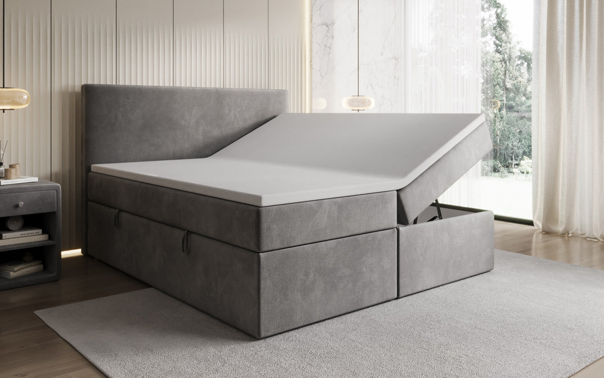 Lit boxspring Kubo avec espace de rangement en Velours