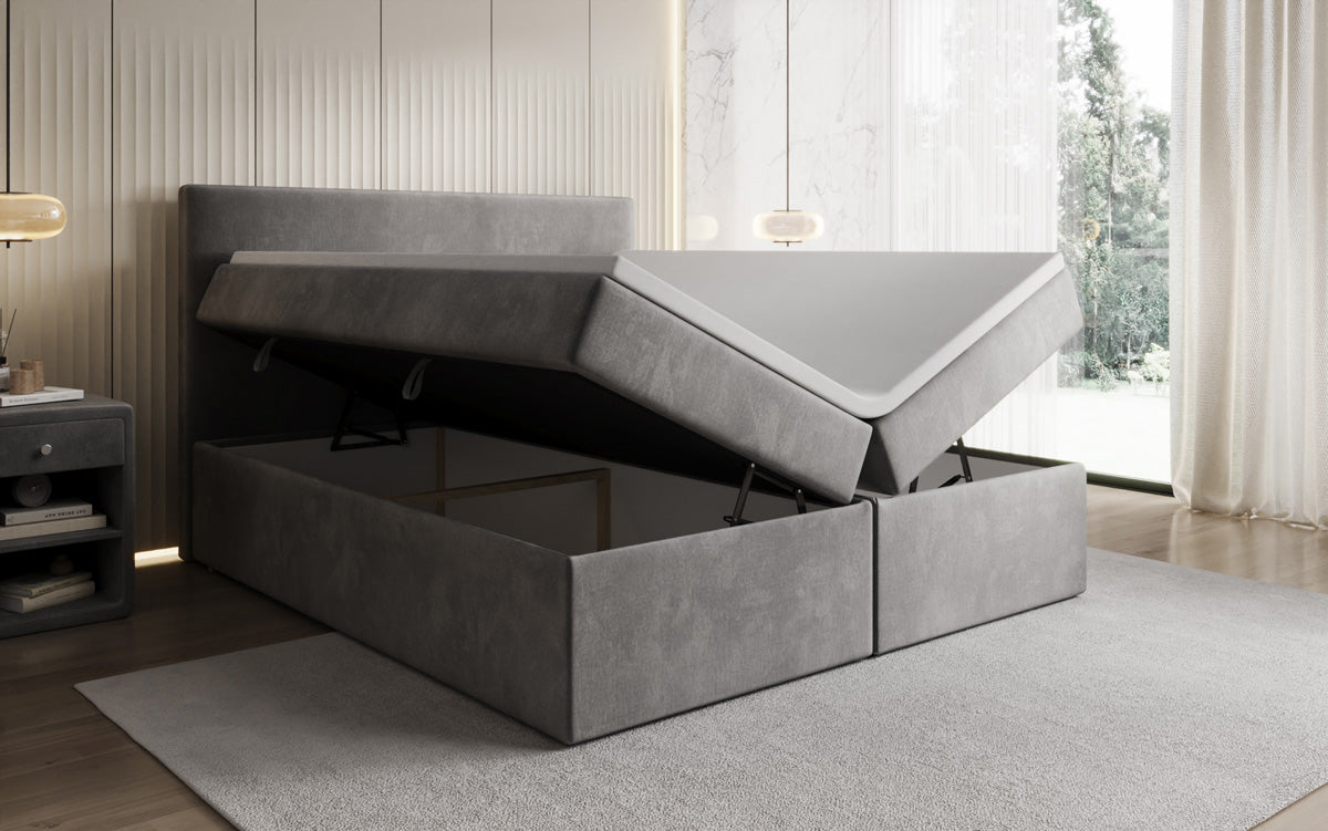 Lit boxspring Kubo avec espace de rangement en Velours