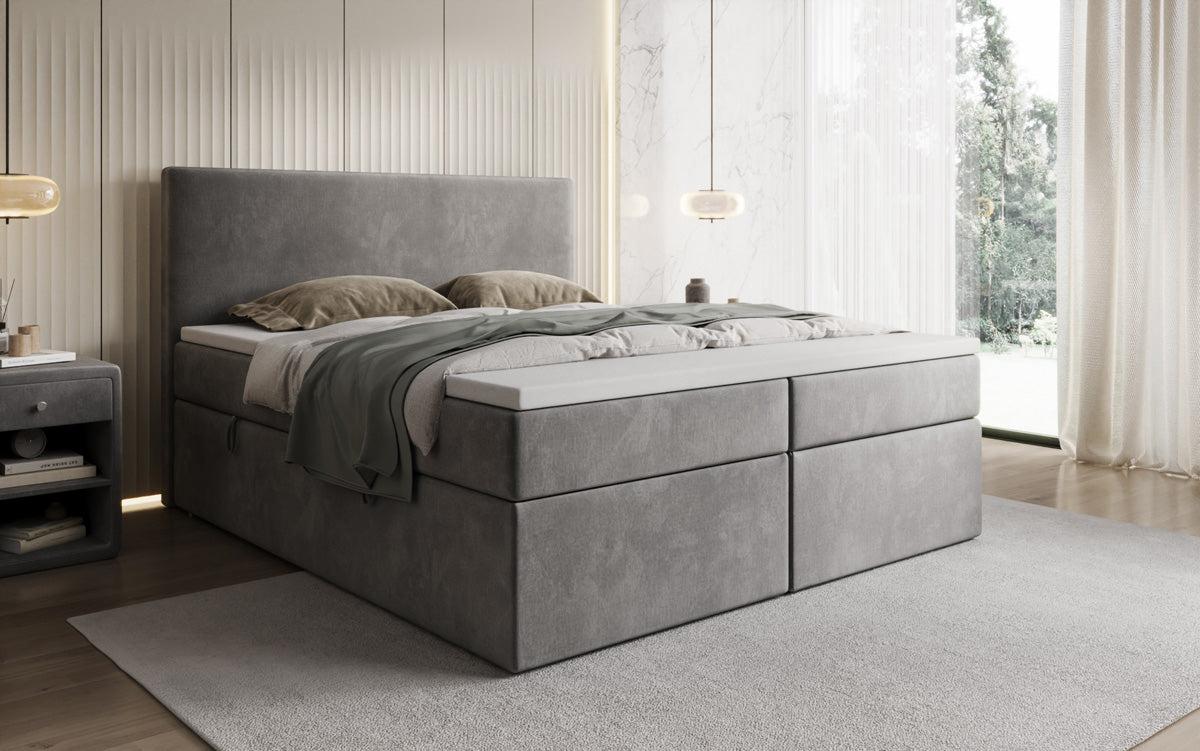 Lit boxspring Kubo avec espace de rangement en Velours