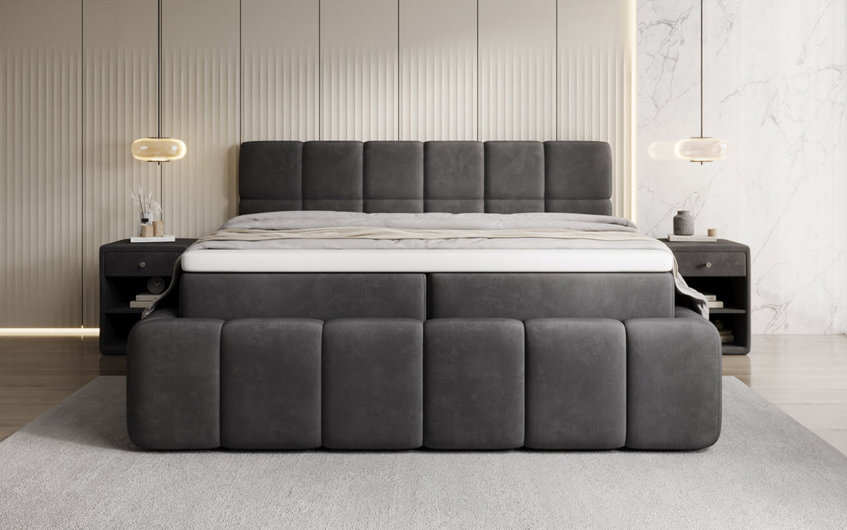 Lit boxspring Bombo avec rangement en Velours