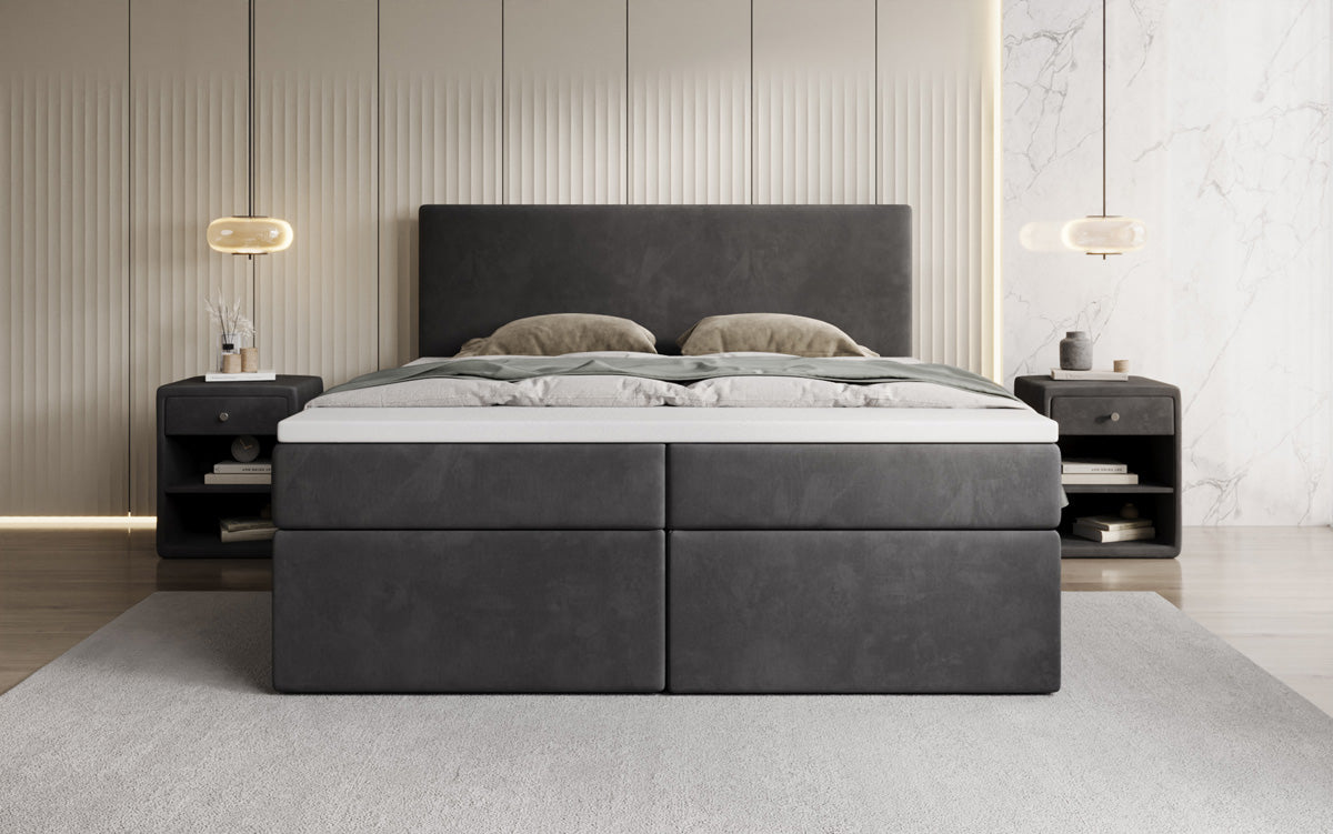 Lit boxspring Kubo avec espace de rangement en Velours