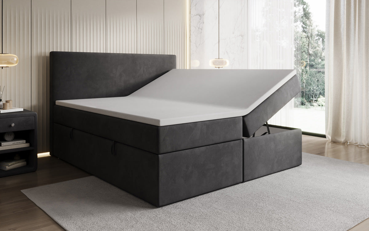 Lit boxspring Kubo avec espace de rangement en Velours