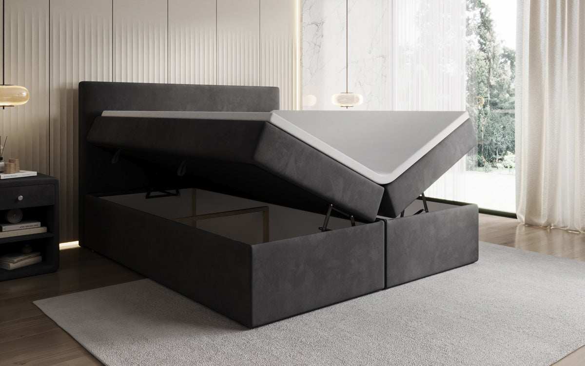 Lit boxspring Kubo avec espace de rangement en Velours