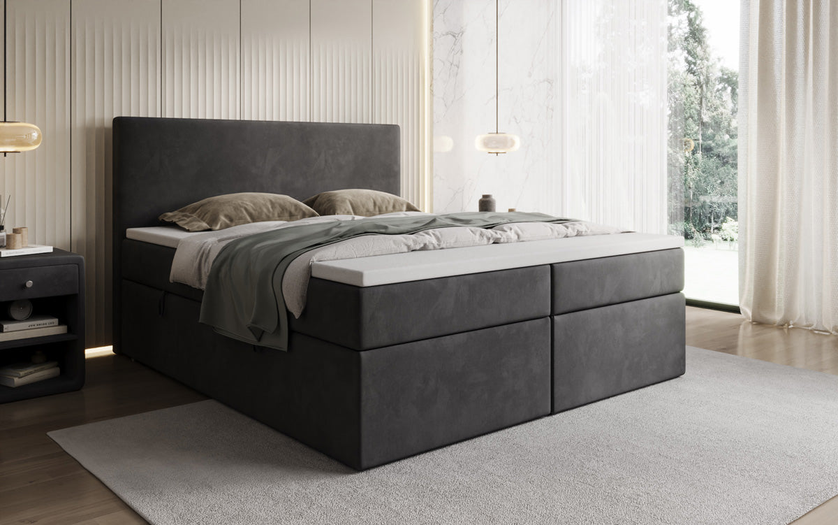 Lit boxspring Kubo avec espace de rangement en Velours