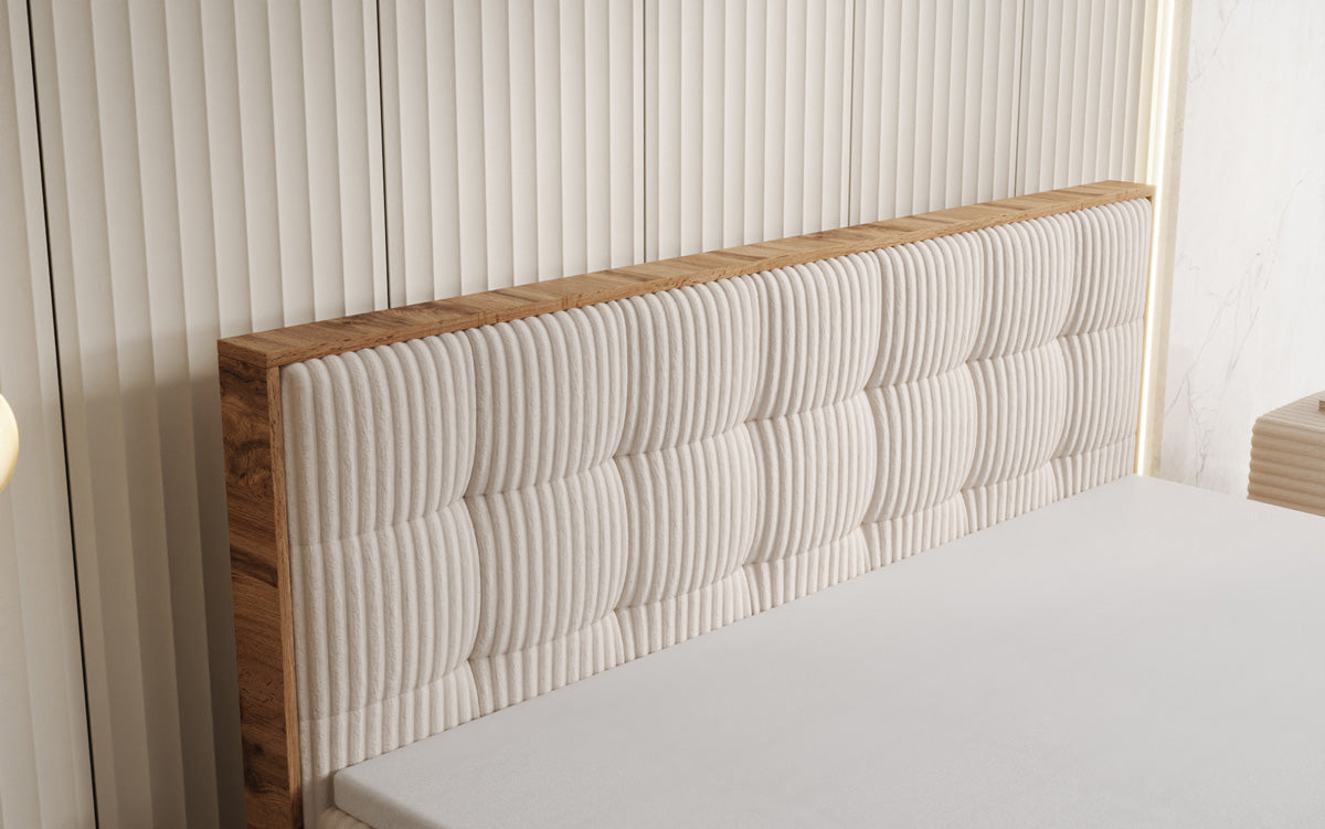 Lit boxspring Timber Quad en Côtelé avec espace de rangement