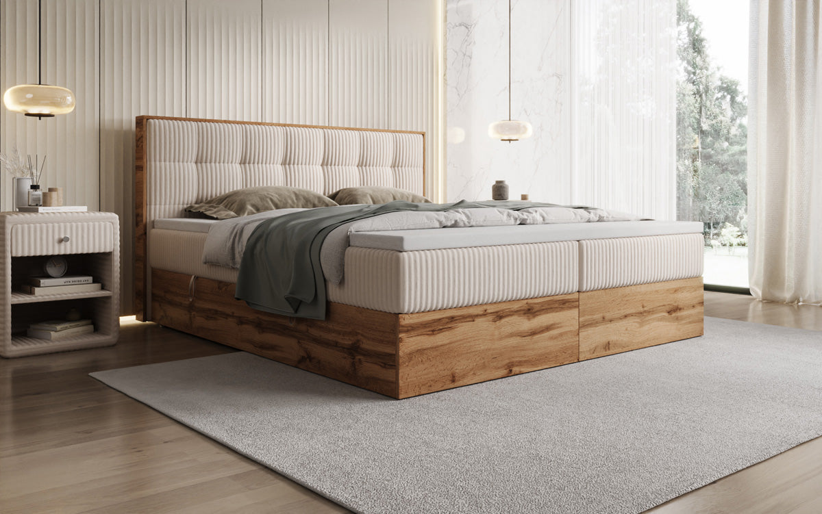 Lit boxspring Timber Quad en Côtelé avec espace de rangement