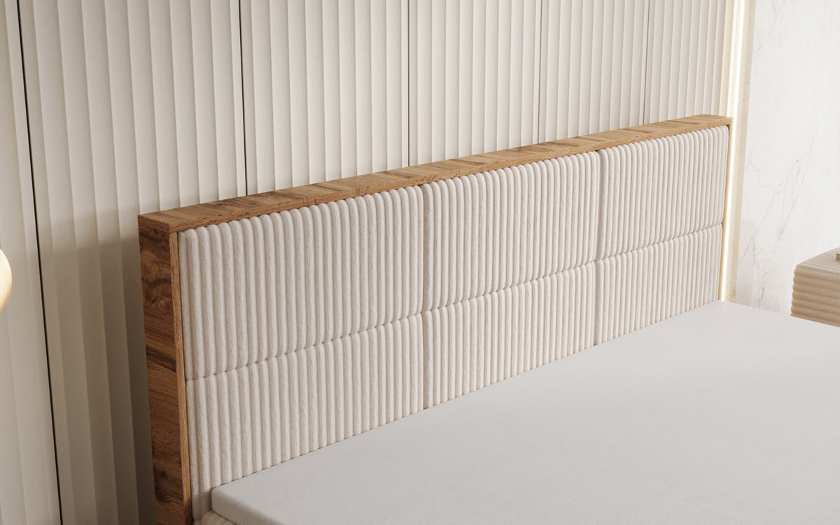 Lit boxspring Timber Panel en Côtelé avec espace de rangement