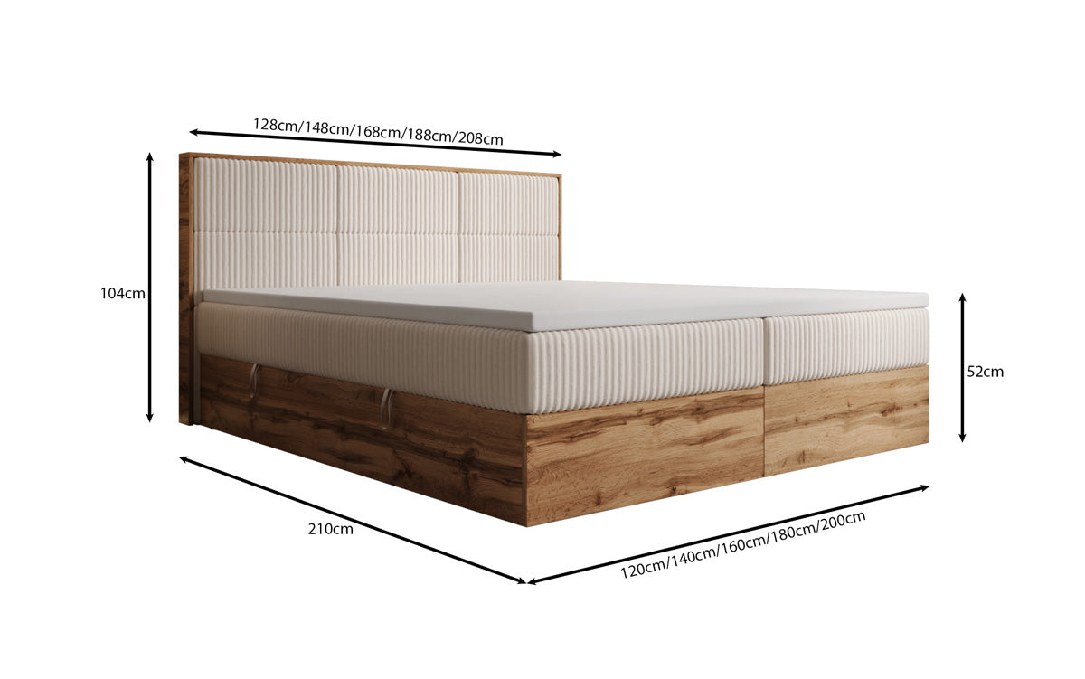Lit boxspring Timber Panel en Côtelé avec espace de rangement