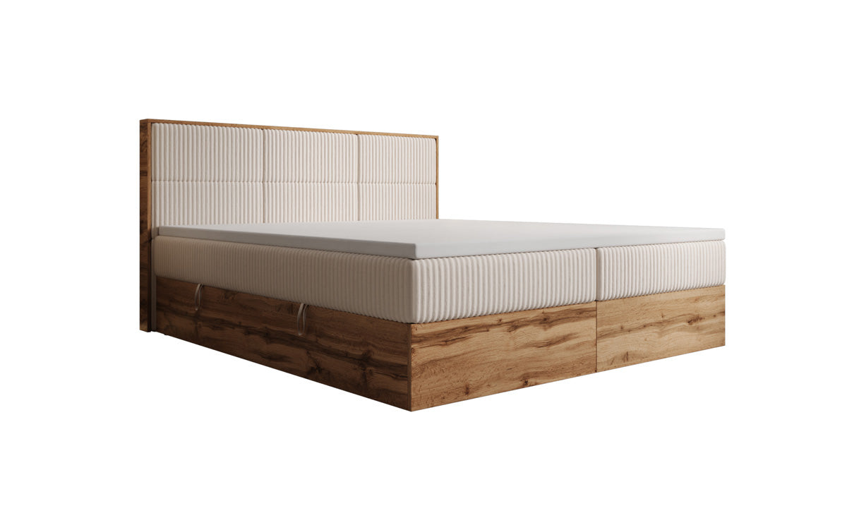 Lit boxspring Timber Panel en Côtelé avec espace de rangement