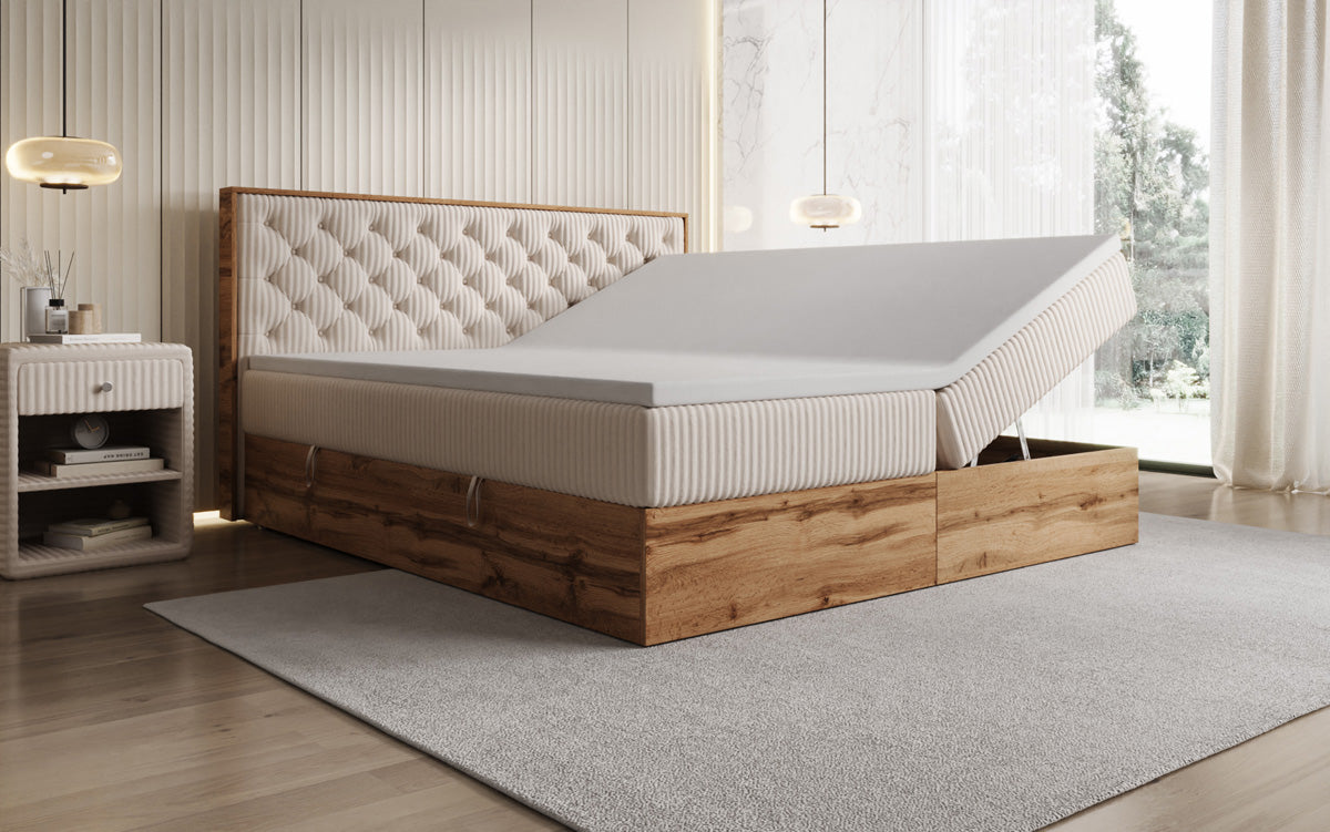 Lit boxspring Timber Chester en Côtelé avec espace de rangement