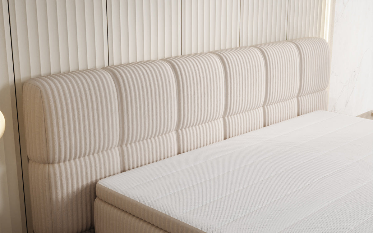 Lit boxspring Bombo en Côtelé avec espace de rangement