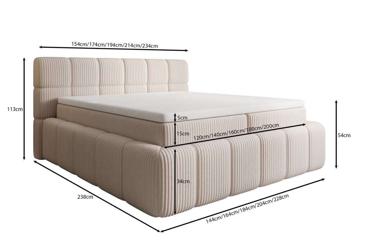 Lit boxspring Bombo en Côtelé avec espace de rangement