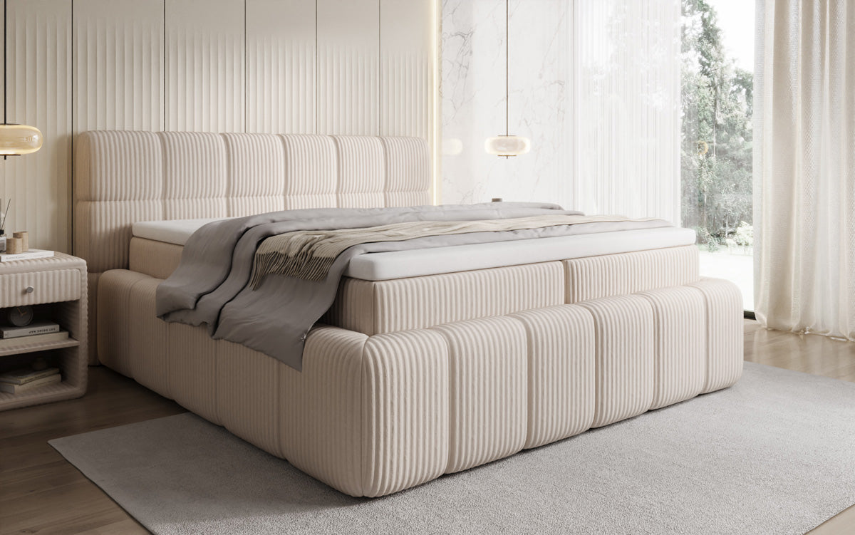 Lit boxspring Bombo en Côtelé avec espace de rangement