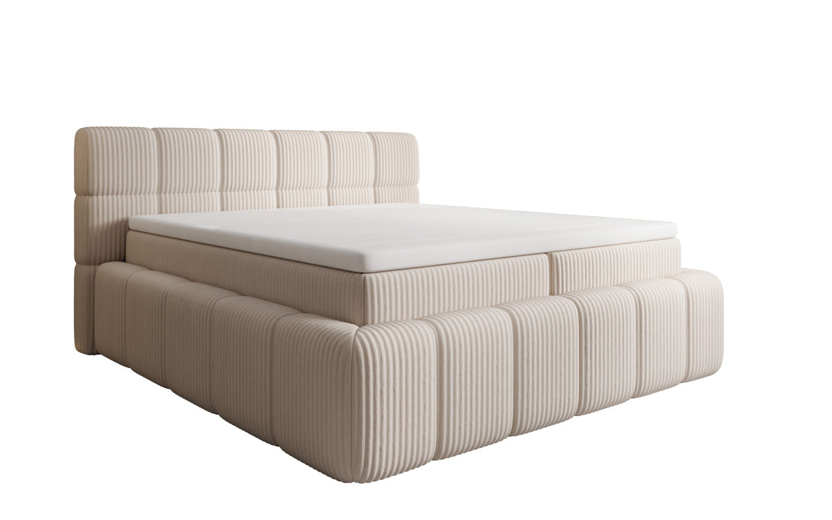 Lit boxspring Bombo en Côtelé avec espace de rangement