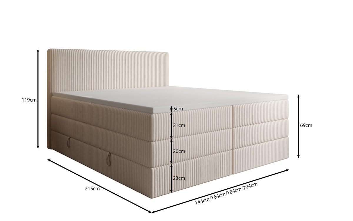 Lit boxspring Kubo King en Côtelé avec espace de rangement