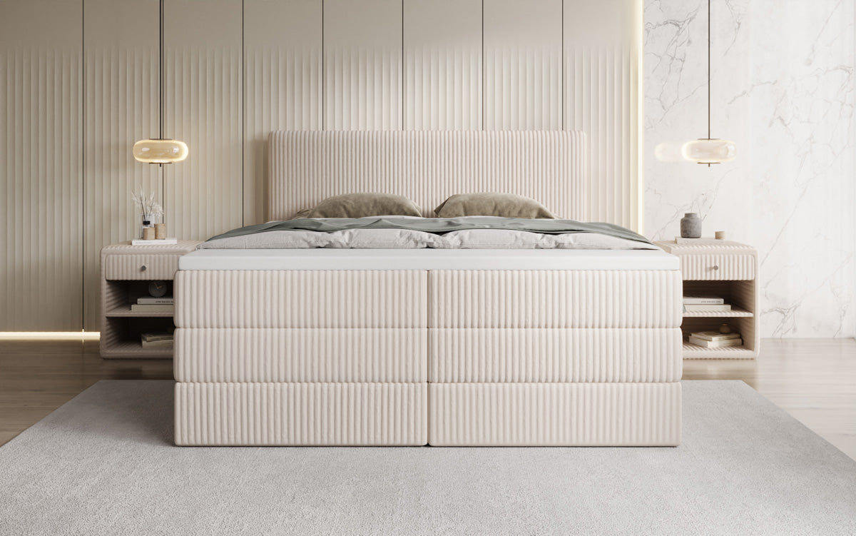 Lit boxspring Kubo King en Côtelé avec espace de rangement