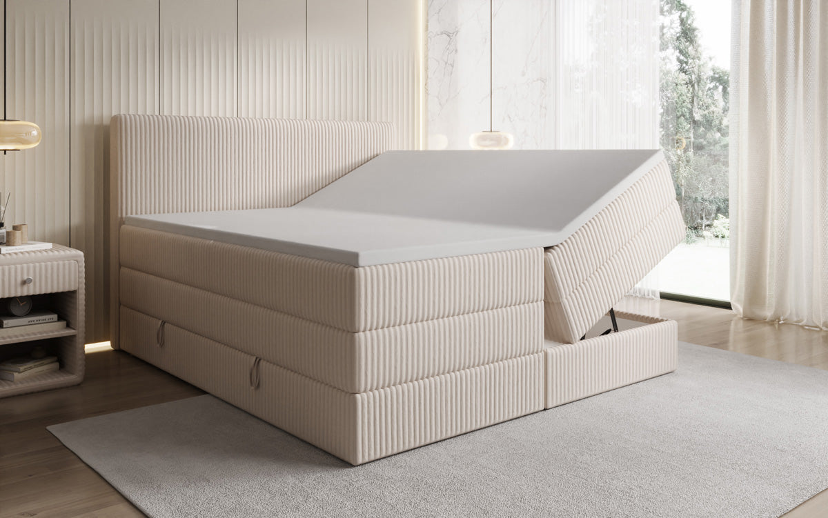 Lit boxspring Kubo King en Côtelé avec espace de rangement
