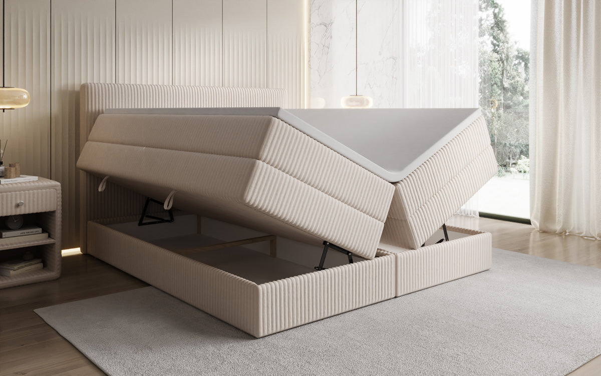 Lit boxspring Kubo King en Côtelé avec espace de rangement
