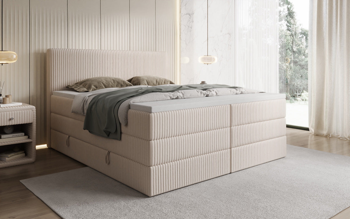 Lit boxspring Kubo King en Côtelé avec espace de rangement