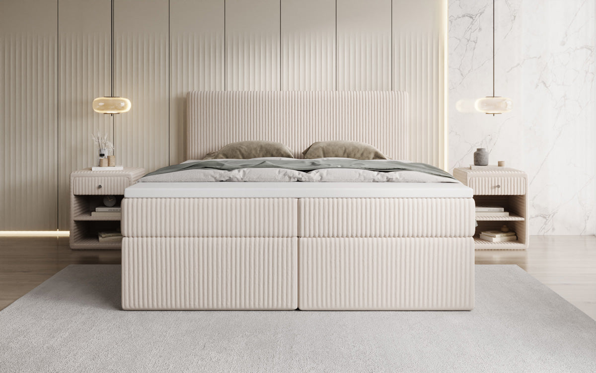 Lit boxspring Kubo en Côtelé avec espace de rangement