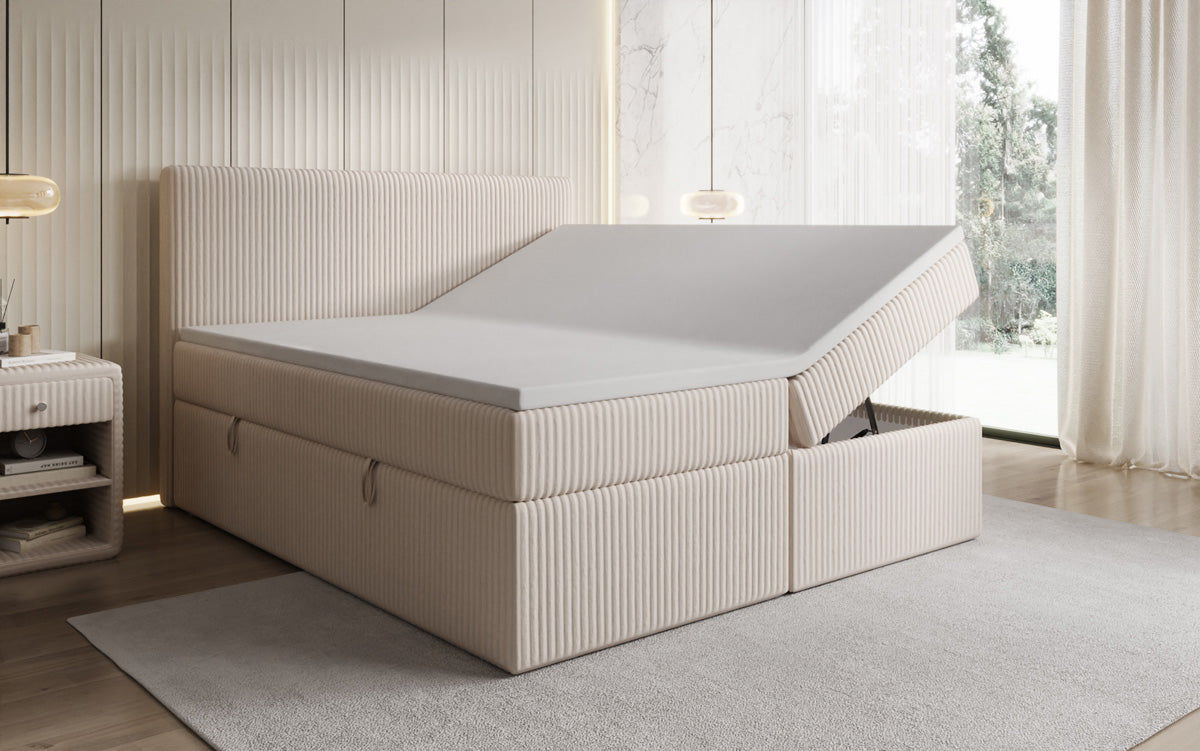 Lit boxspring Kubo en Côtelé avec espace de rangement