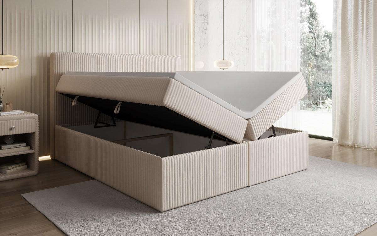 Lit boxspring Kubo en Côtelé avec espace de rangement