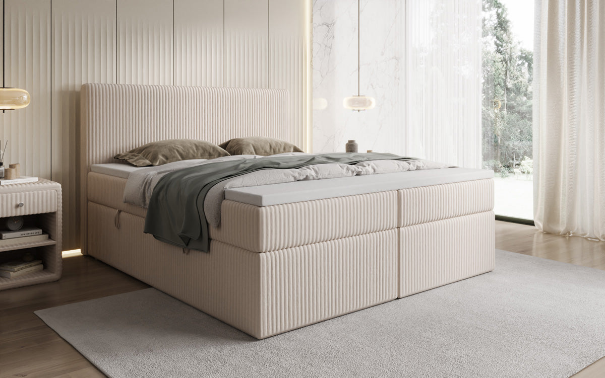 Lit boxspring Kubo en Côtelé avec espace de rangement
