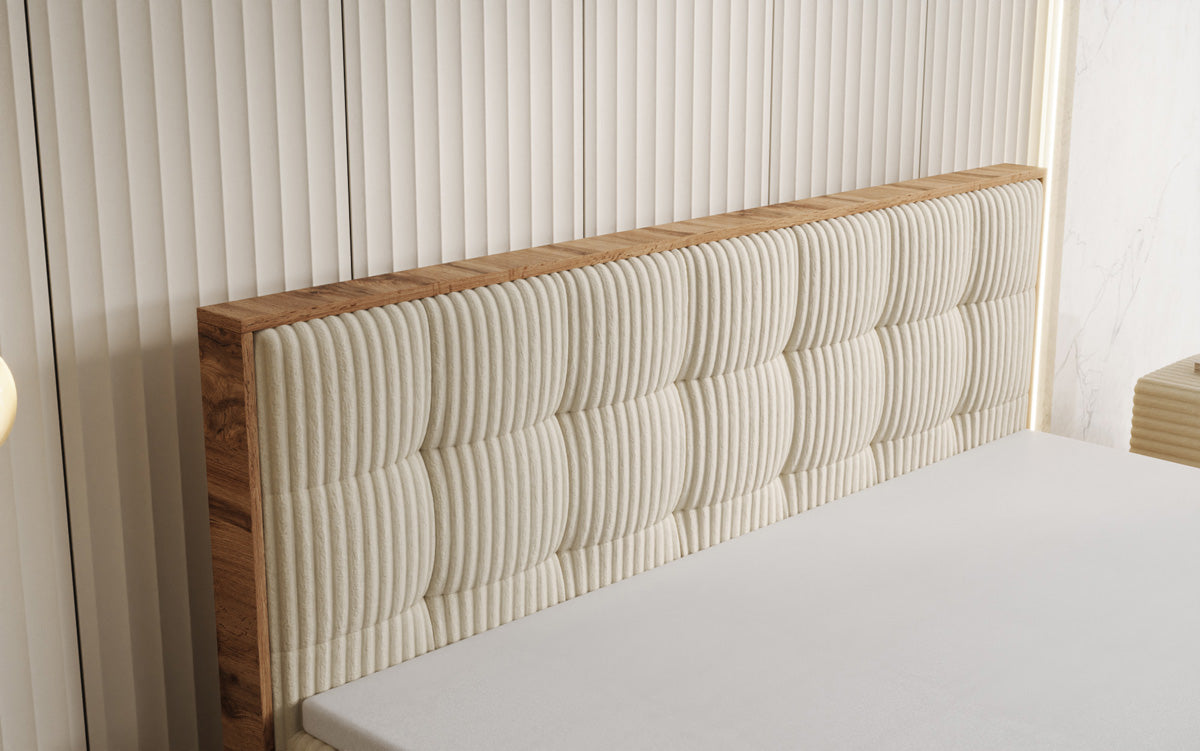Lit boxspring Timber Quad en Côtelé avec espace de rangement