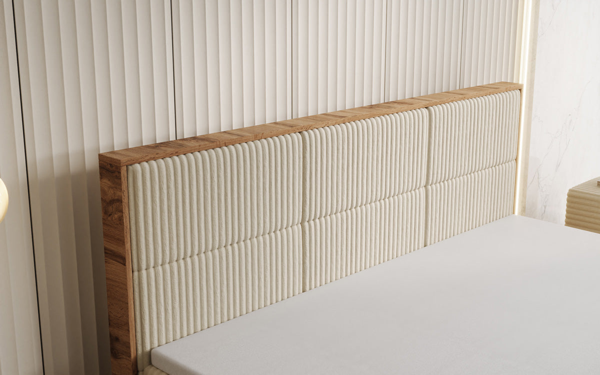Lit boxspring Timber Panel en Côtelé avec espace de rangement