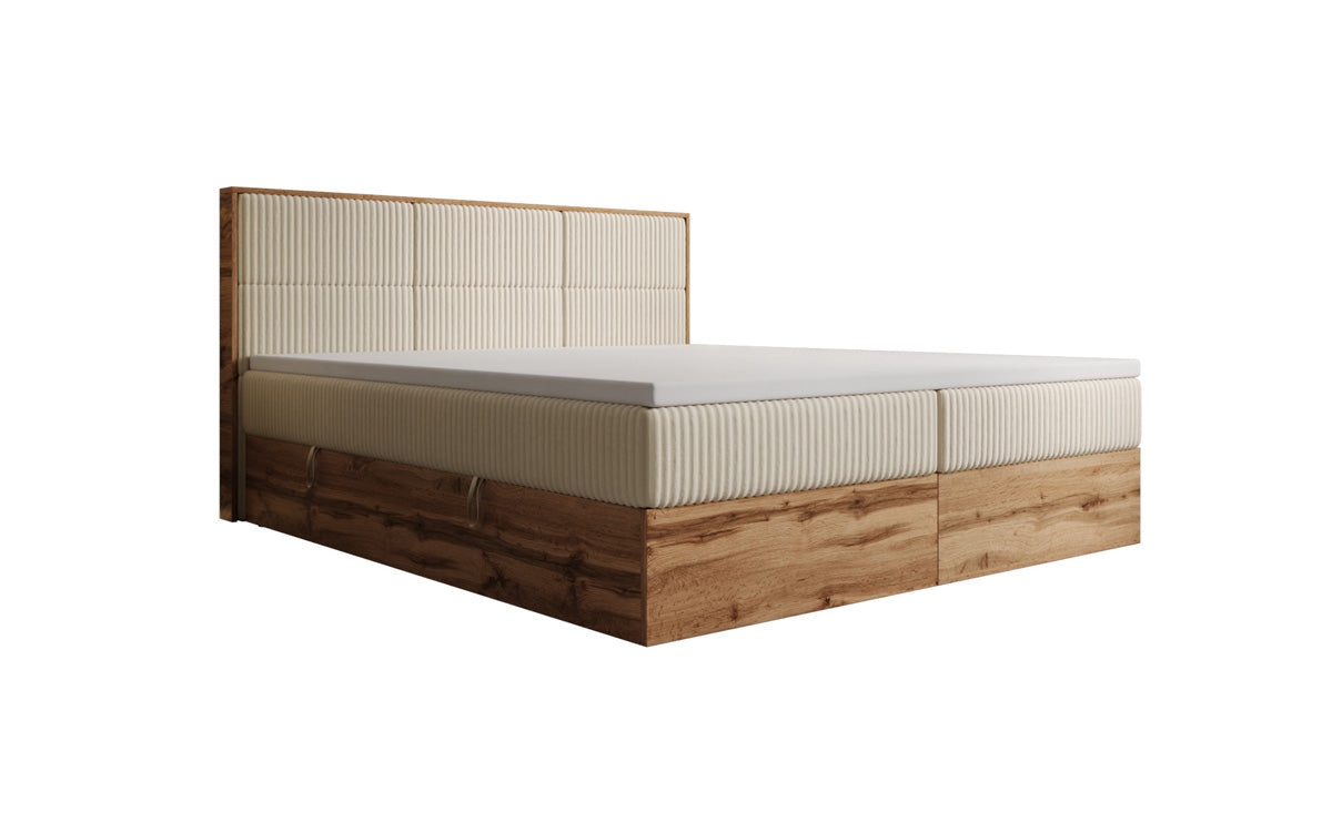 Lit boxspring Timber Panel en Côtelé avec espace de rangement