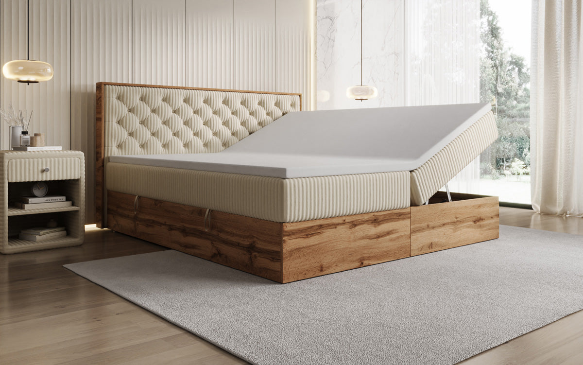 Lit boxspring Timber Chester en Côtelé avec espace de rangement